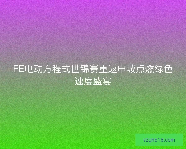 FE电动方程式世锦赛重返申城点燃绿色速度盛宴